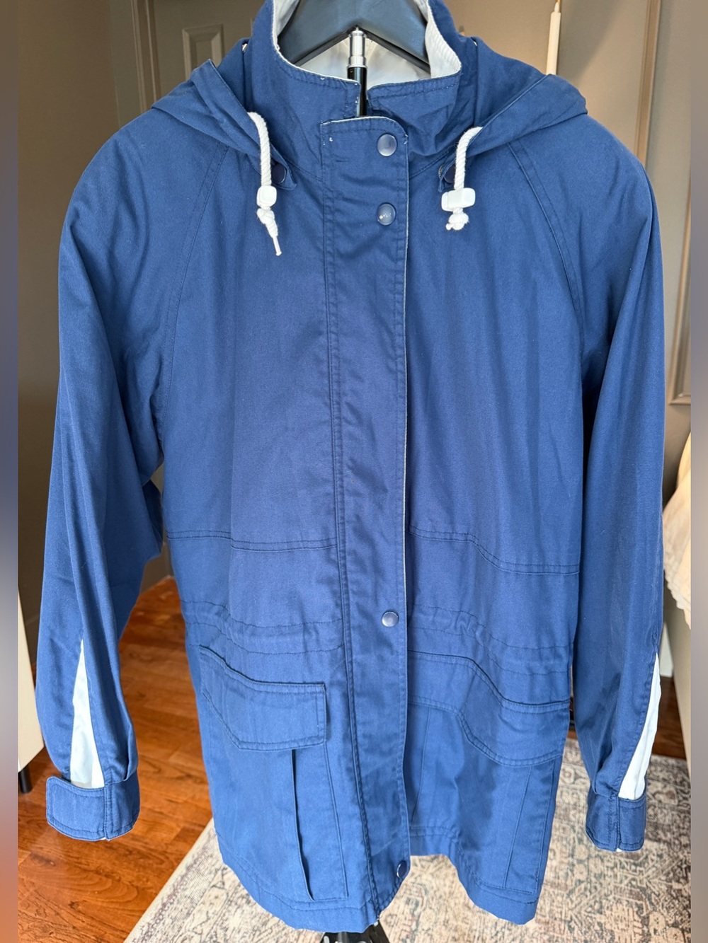 Vintage London Fog Towne Jacket Women’s S Hooded Plaid Lined Blue